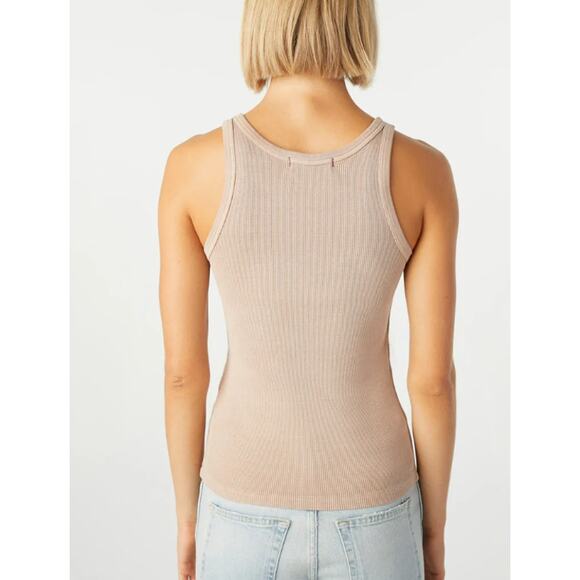 Amo Tank Long Ribbed in Taupe Tan Cotton Scoop Neck Size Large L - Picture 6 of 6